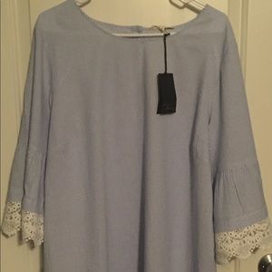 Pinstriped blouse with bell sleeves